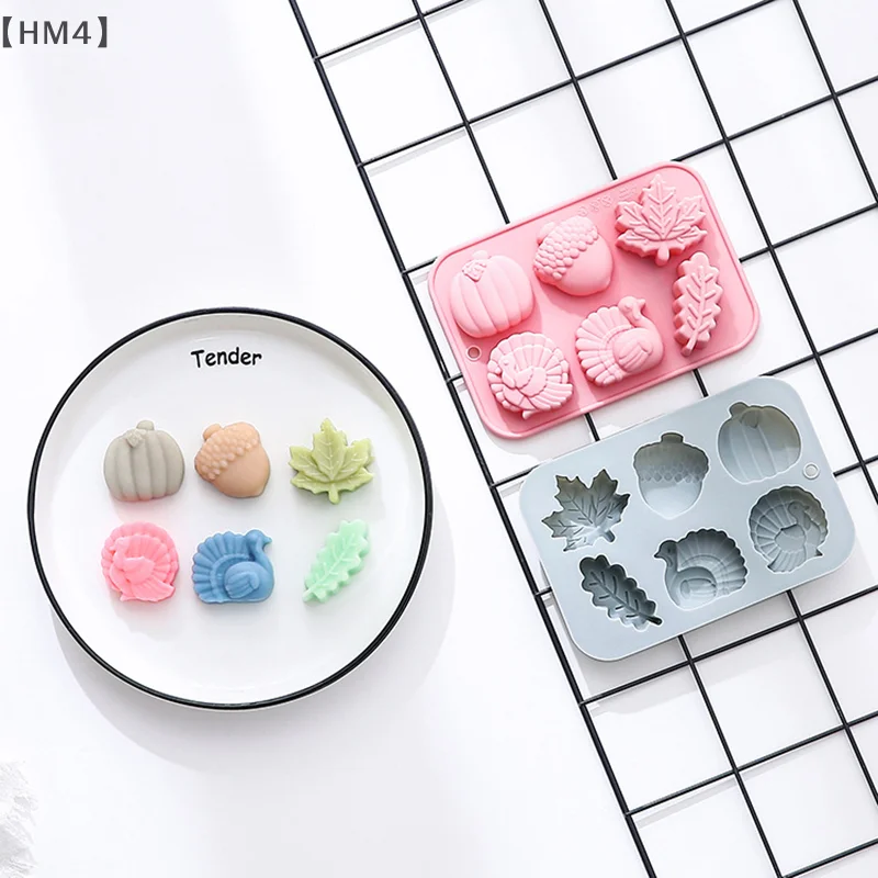 ómHM4 ParqueFall Thanksgiving siliconen mal, 3D pompoen siliconen mal Halloween pompoen esdoornblad eikel kalkoen vorm chocolade mal