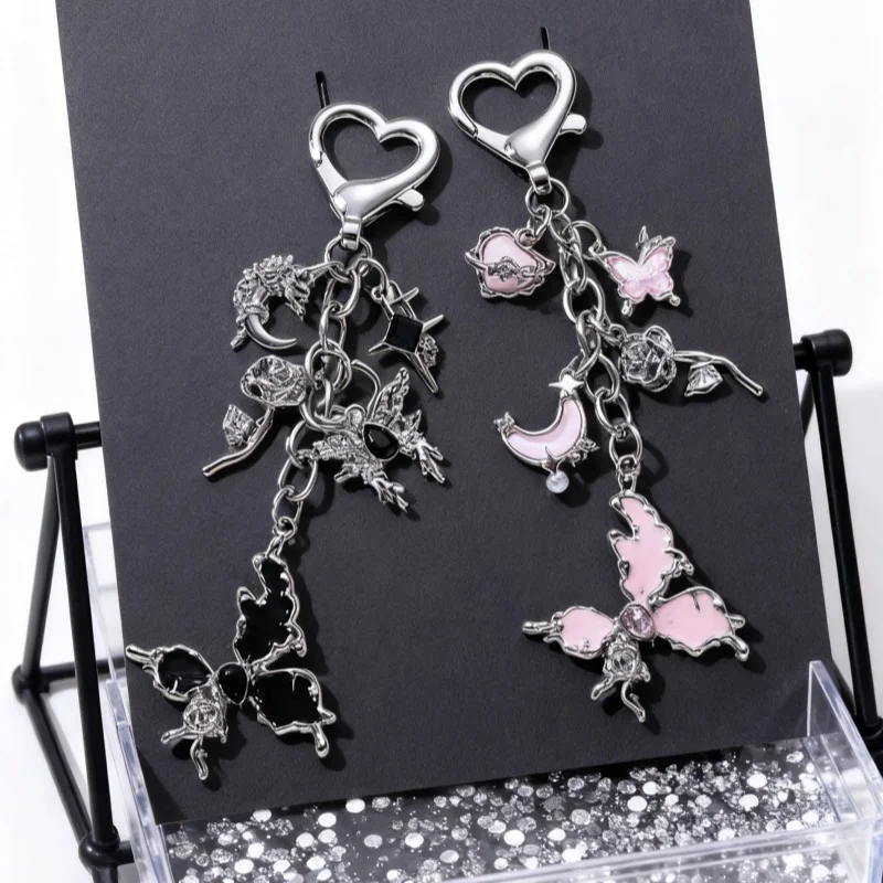 Y2K Hübscher Schmetterling Mond Stern Rose Emaille Schlüsselanhänger Niedliche Tiere Blume Schlüsselanhänger für Frauen Mädchen Gutes Geschenk Handgefertigtes Schmuckset