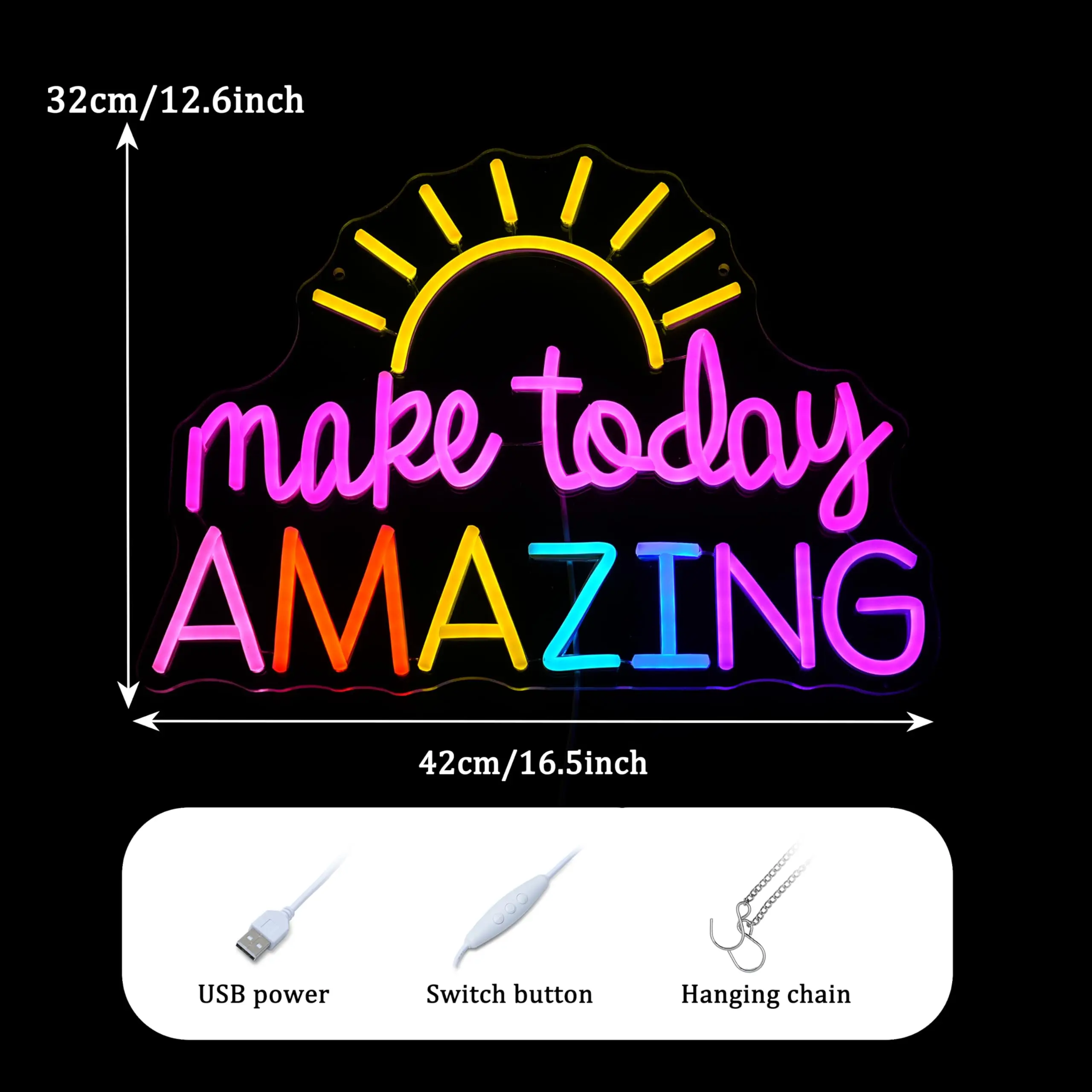 Make Today Amazing Neon Sign Yellow LED Dimmable USB Wall Light for Bedroom Cafe Wall Decor, Motivational Ambient Lighting Gift