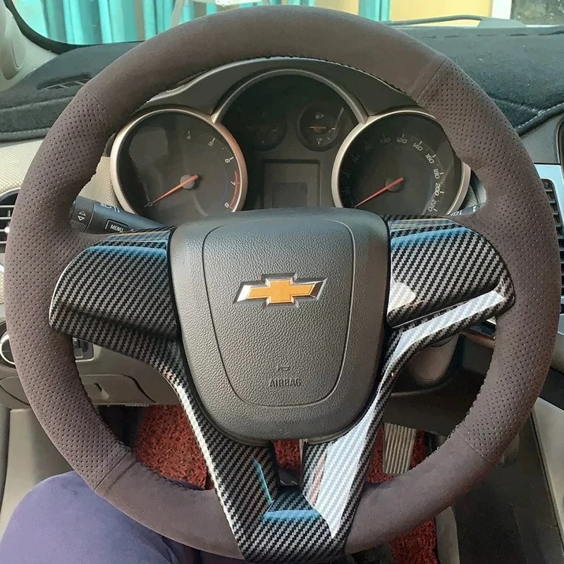 For Chevrolet Cruze 2009-2015 Hand-stitched non-slip Yellow line yellow-labeled suede Car Steering Wheel Cover Car parts