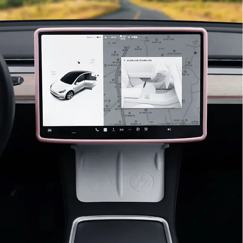 For Tesla Model 3 Y Silicone Protective Trim Cover Central Control Navigation Screen Protector Frame Black Pink White Grey