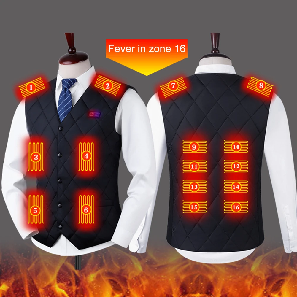 16 Places Zones Heated Vest Coat 3 Gears Thermal Electric Heating Clothing Women Men Thermal Heating Clothing for Outdoor Travel