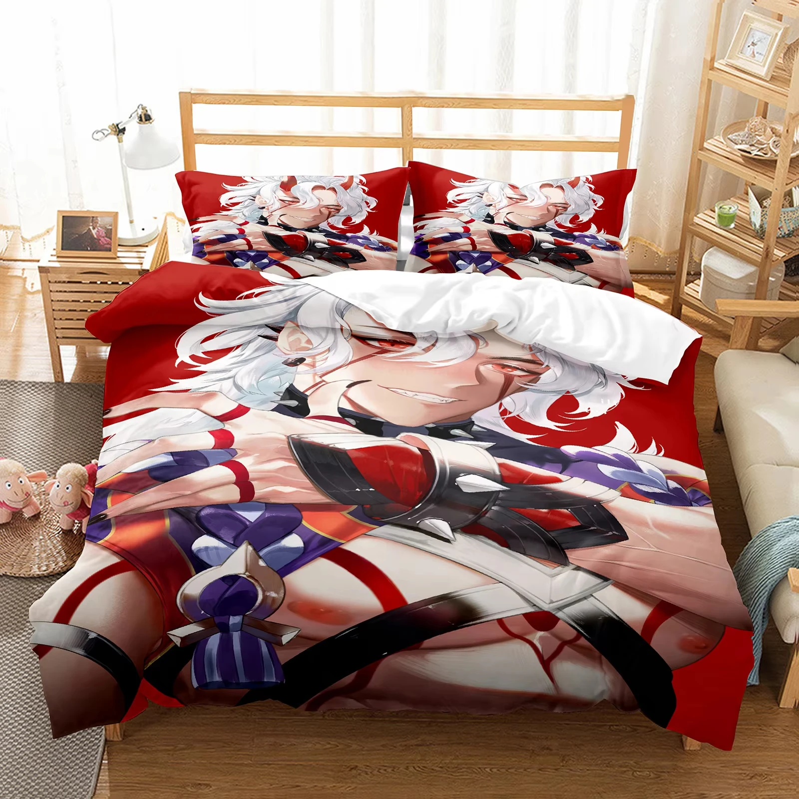 New 3d Printing Anime Genshin Impact Arataki Itto Pillowcase Bedding Set Cartoon Customize Bedding Decoration Cute Quilt Cover