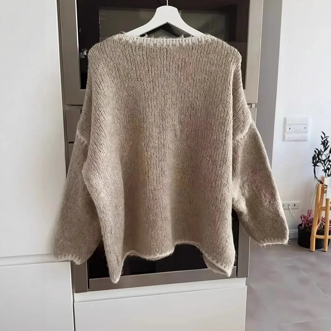 

Chunky Knit Sweater Women's Ribbed Oversized Pullover Soft Comfortable Cable Stitch Winter Lounge Sweater 2025
