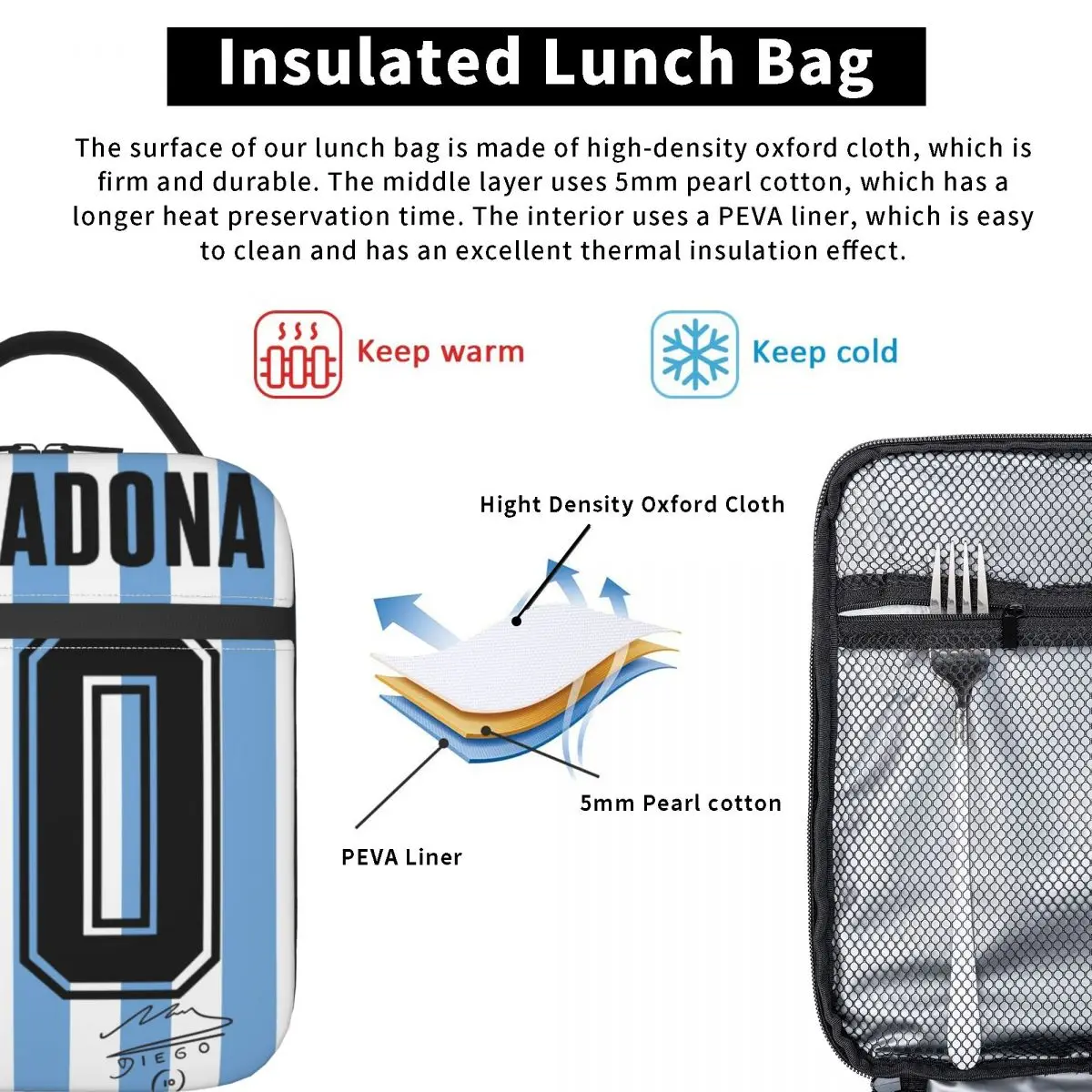 Diego Maradona 10 Product Insulated Lunch Bag School Food Box Reusable New Arrival Cooler Thermal Bento Box