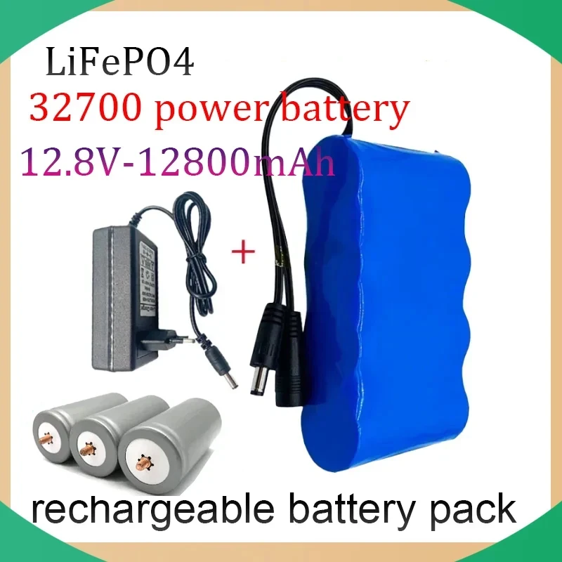 

32700 12V 12800mAh LiFePO4 Rechargeable Battery Pack Built-in 40A Same Port Balanced BMS 4S1P 12.8V Power Supply + 14.6V Charger