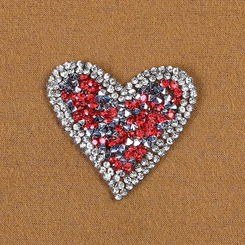 Cartoon Crystal Rhinestone Red Pink Love Heart Diamond Embroidered Sequin Patches for Clothing Iron on Clothes Fusible Patch DIY