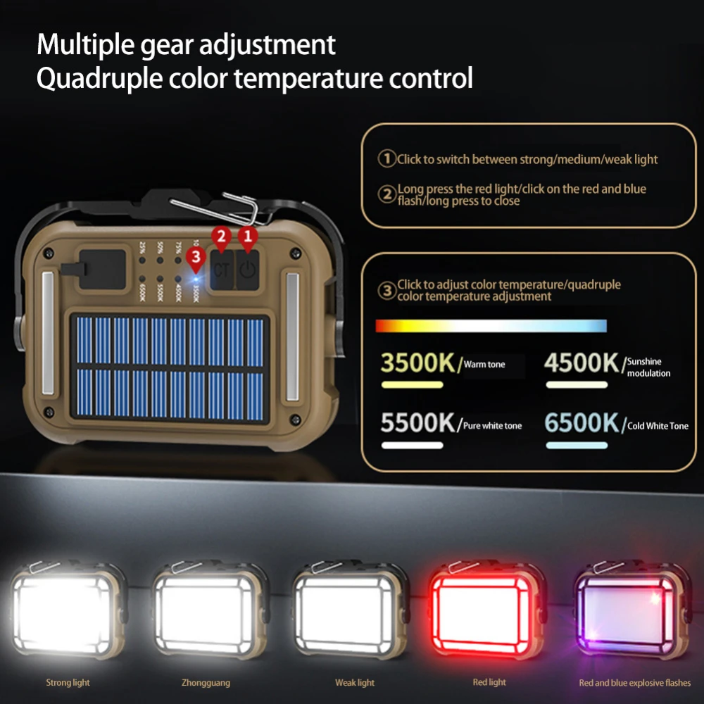 Solar LED Floodlight COB Working Lamp Magnetic Tape Hook Hand Flashlight Power Bank Searchlight Outdoor Car Repaire Torch