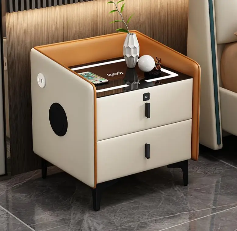 Nordic Modern Luxury Wireless Charging Nightstand Intelligent Bedside Table with Audio for Bedroom Home Hotel Wooden Furniture