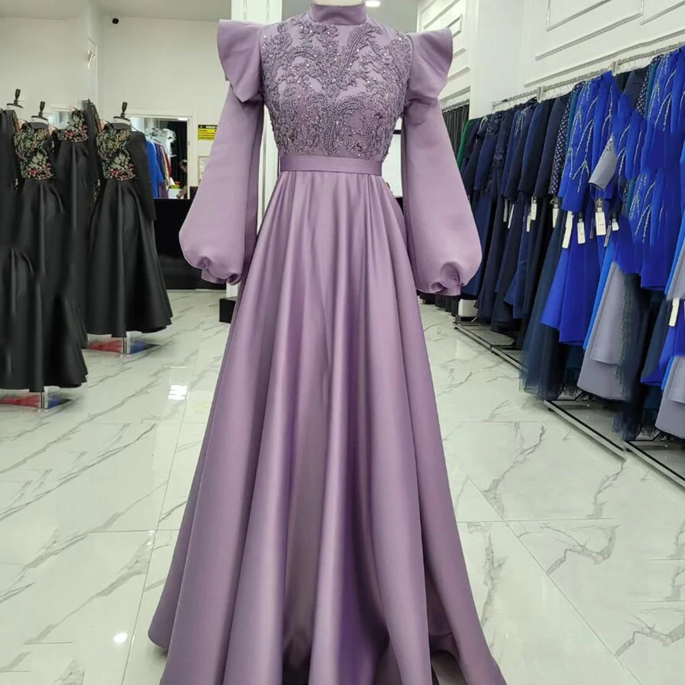 

Charming A-line Evening Dress Long Sleeve Ruffles High Party Muslim Middle Eastern style فساتين للحفلات الراقصة