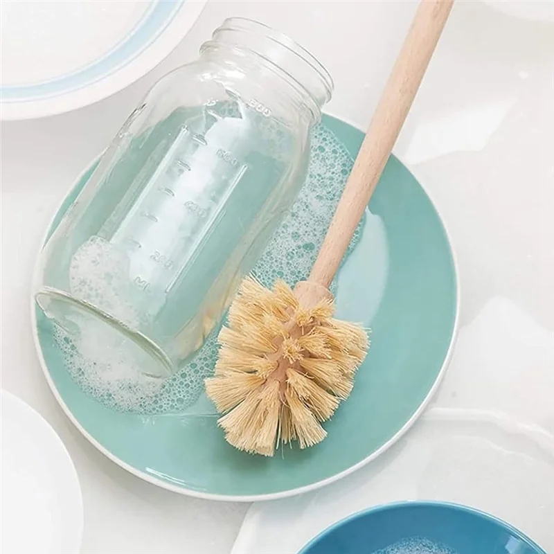 SEWS-Cleaning Brush Long Handle Wooden Bottle Brush Kitchen Sink Bathroom Universal Brush