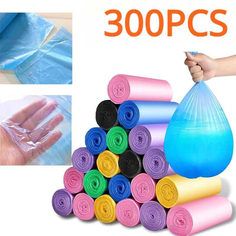 300PCS Mixed Color Thicken Disposable Garbage Bags Kitchen Storage Trash Can Liner Bags Protect Privacy Plastic Waste Bag