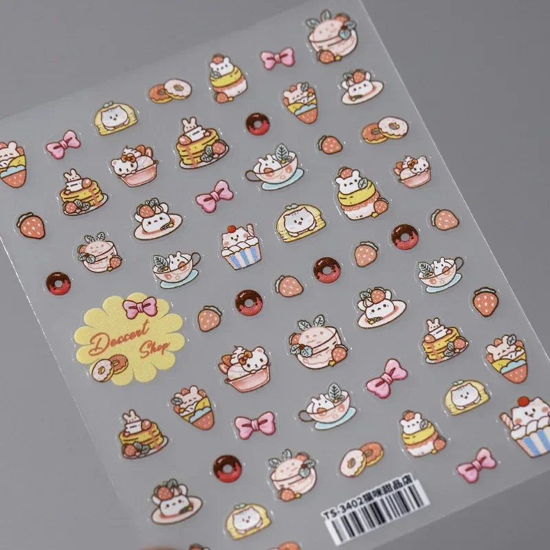 5D Pudding-Gelee-Dessert-Frucht-Kirsch-Rosa-Klauenabdruck-Schleifenknoten-Liebesherz-Sterne-Nagelkunst-Aufkleber, selbstklebende Maniküre-Dekoration – Detail 22