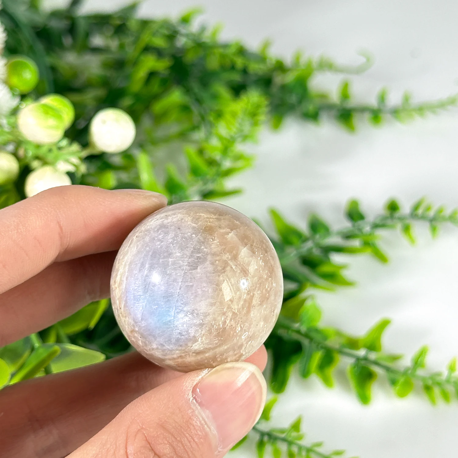 1PC Manual Polishing Rainbow Moonstone Ball, Blue Flash Crystal, Energy Crystal Ball, Quartz Ball, Home Office Decor, Ball Gift