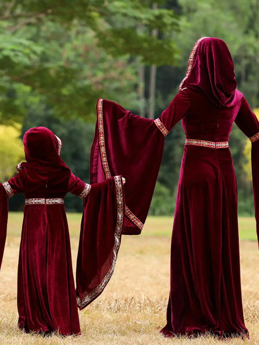 أزياء الهالوين للبالغين من العصور الوسطى ذات الرداء الأحمر الصغير، أزياء الساحرة، أزياء نسائية تقليدية للمسرح العرقي...