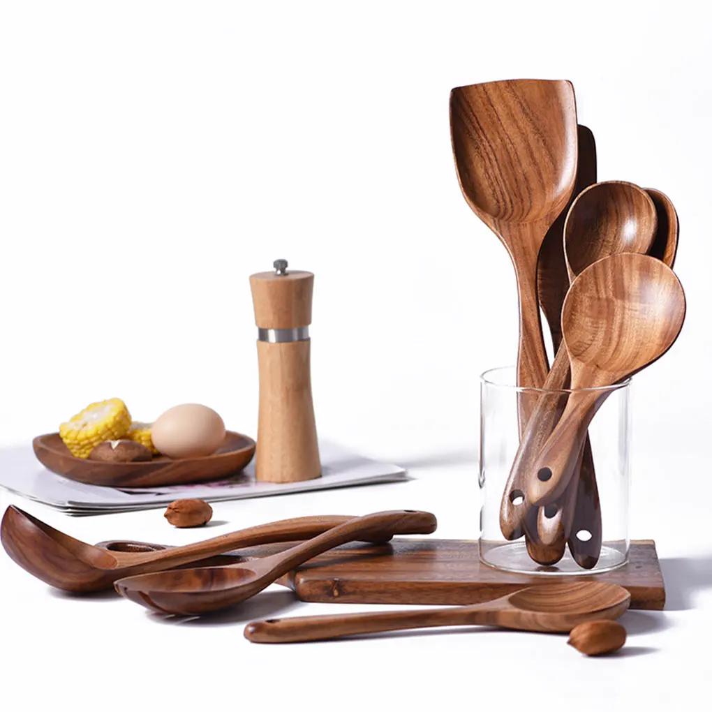 Brown Unisex Wooden Kitchen Utensils Set Addition To Home Kitchen Suitable For Various Occasions Spoon Holder