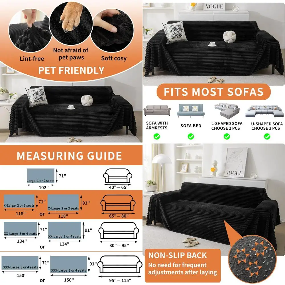 

Чехол для секционных диванов, L-образный, для защиты мебели, черный, 91x118, устойчивый к царапинам, моющийся, подходит для домашних животных