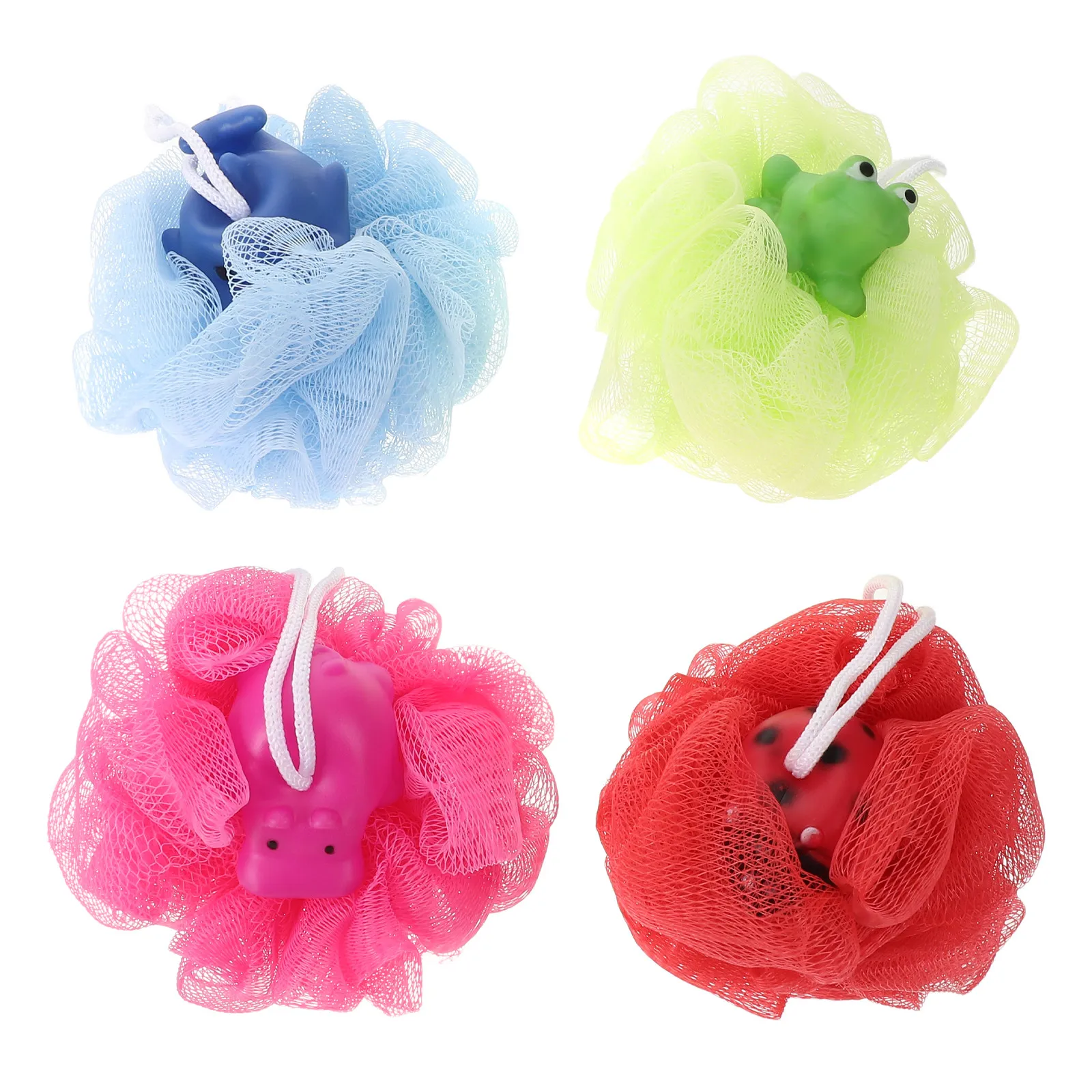 4Pcs Kids Cartoon Bath Loofah Sponges Ultra-Soft Exfoliating Shower Pouf for Children Gentle Body Scrub Sponge Bath Time Fun