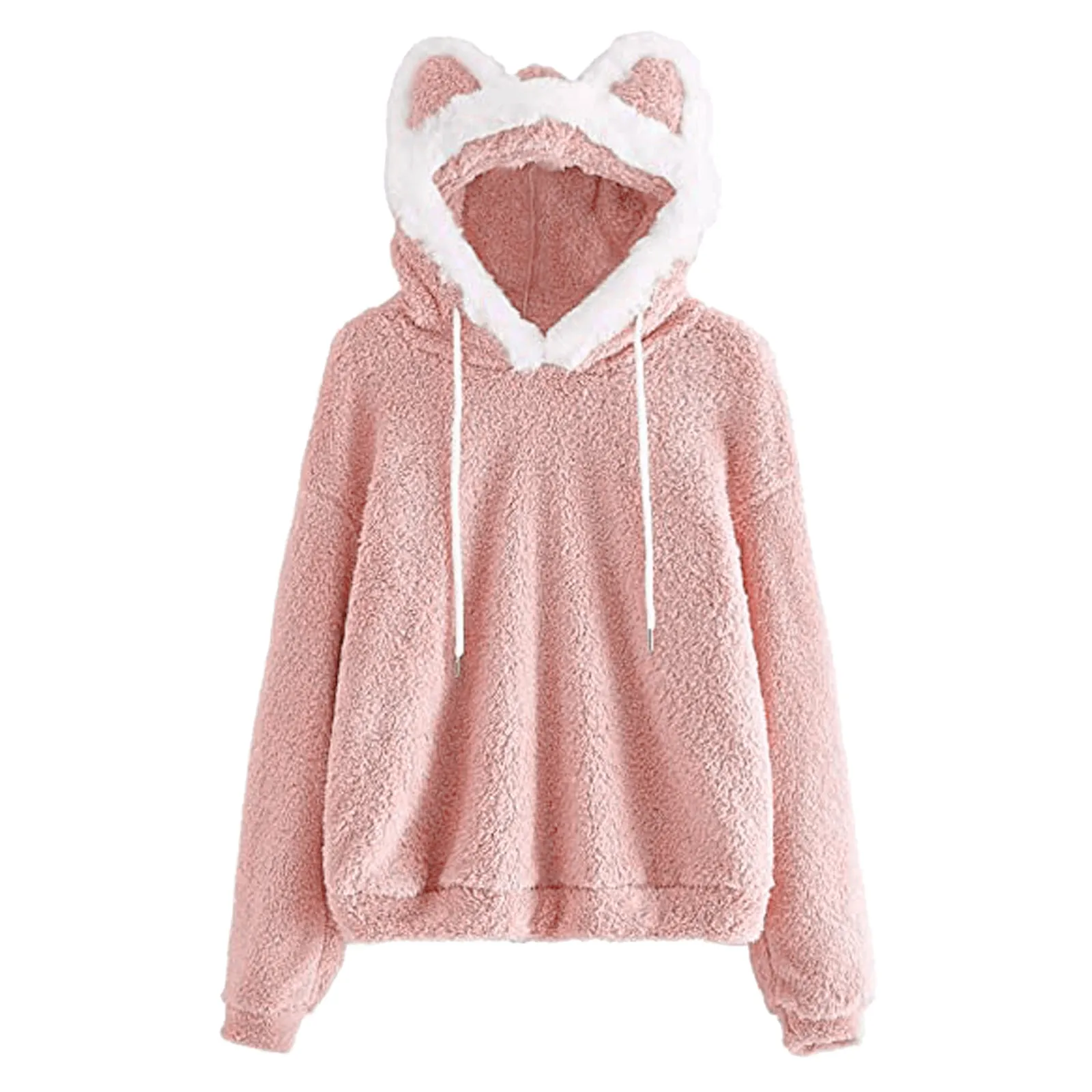 Women's Pullover Fleece Fuzzy Sweatshirt Cute Ear Long Sleeve Causal Hoodie Top Pullovers Female Sweatshirt Hoodies