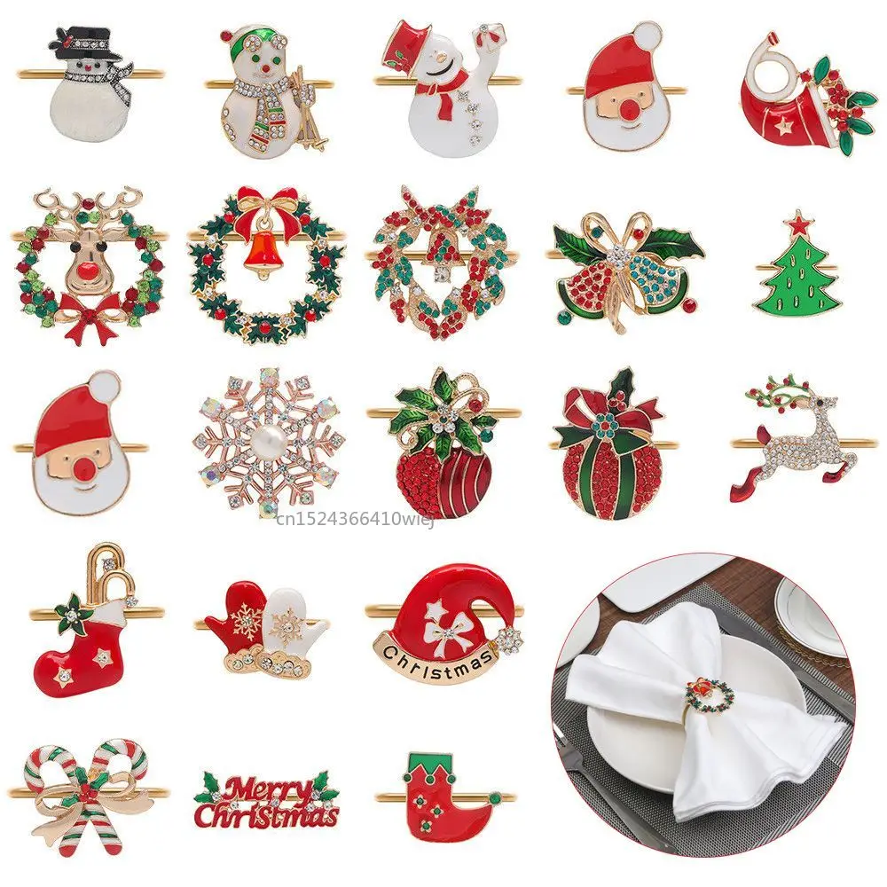 

Metal Christmas Tree Napkin Buckle Bow Flower Wreath Mouth Ring Napkin Ring Wedding Hotel Table Supplies Circle Decoration Gifts