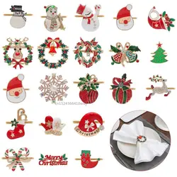 Metal Christmas Tree Napkin Buckle Bow Flower Wreath Mouth Ring Napkin Ring Wedding Hotel Table Supplies Circle Decoration Gifts