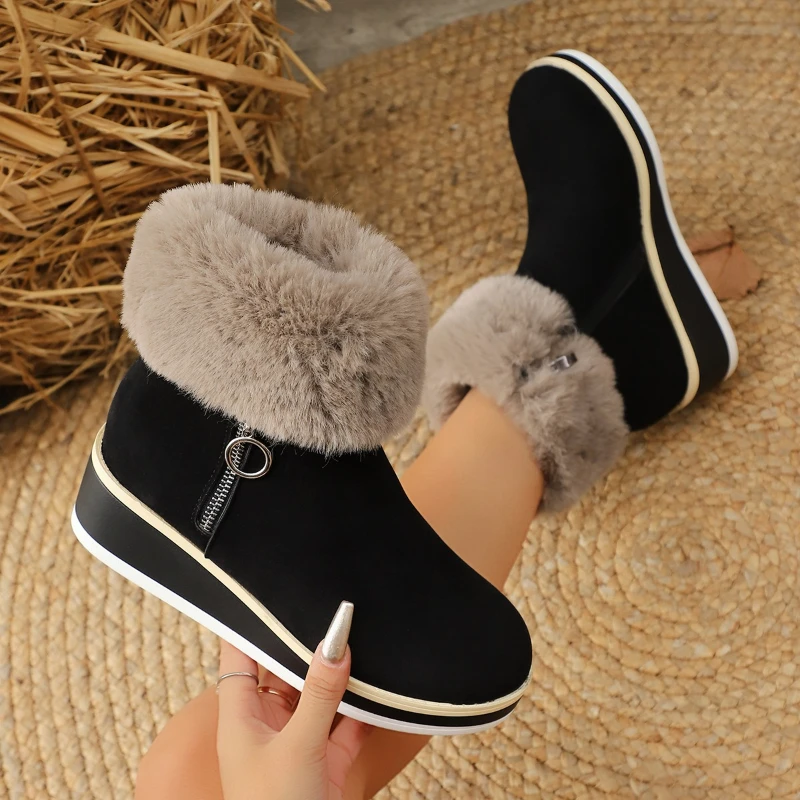 

Fashion Side Zipper Women Bootie Fashion Wedges Ankle Boots Winter Fleece Cotton Shoes Plus Size Outdoor Warm Modern Boots New