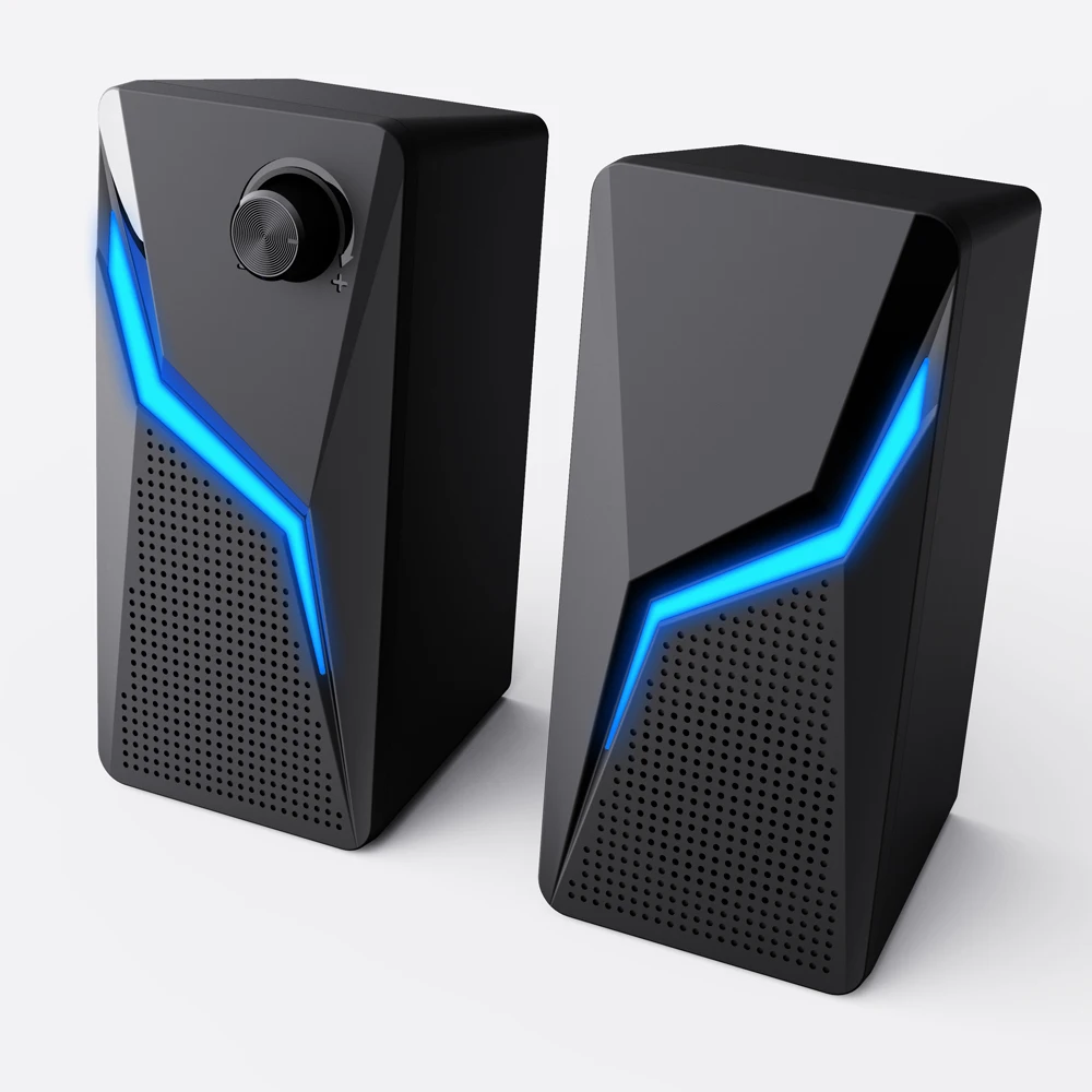 Computer Gaming Speakers PC Sound Box HIFI Stereo Microphone USB Wired With LED RGB Lighting Strong Bass 2.0 Loudspeaker