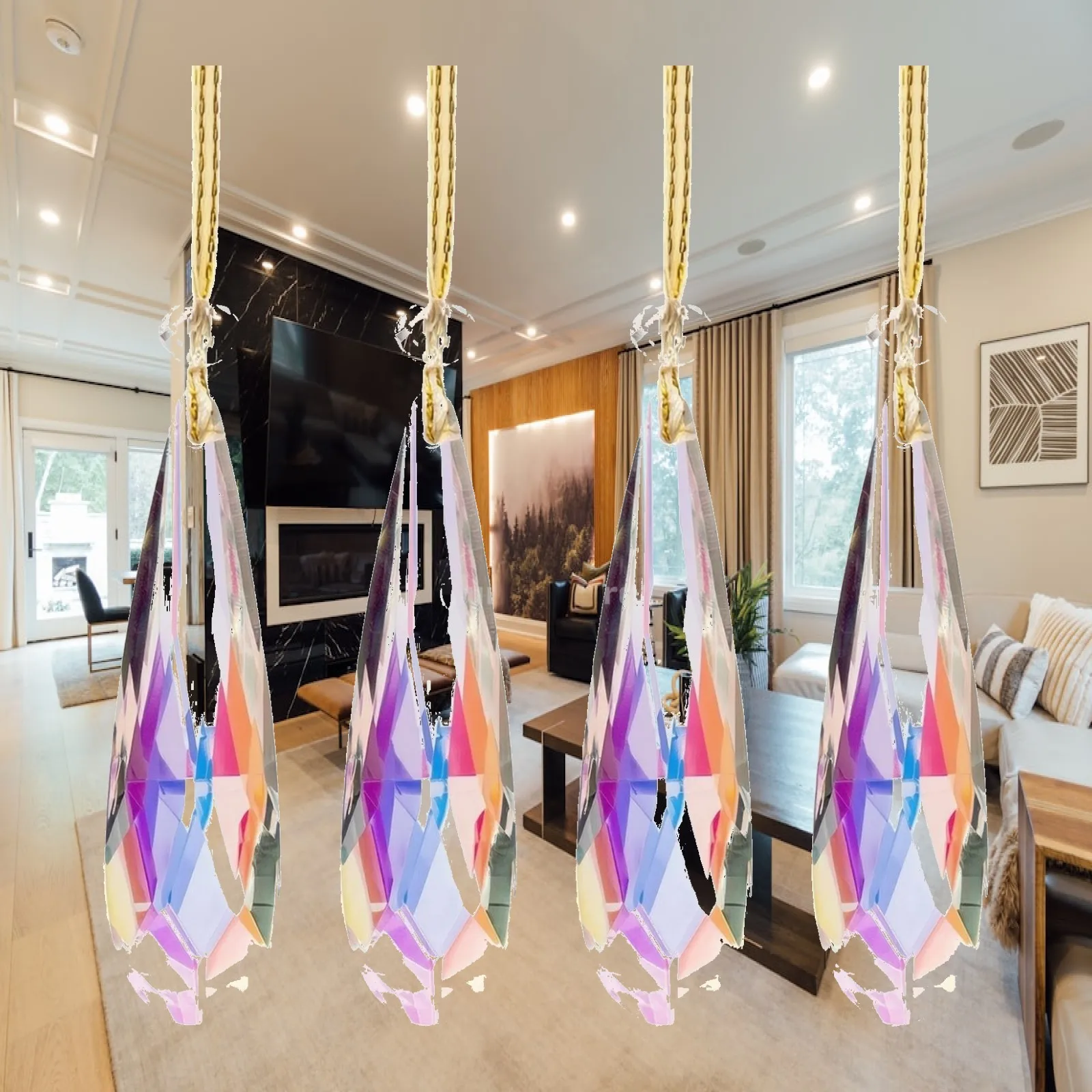 4 Pieces Faceted Teardrop Crystal Pendant Clear Faceted Glass Hanging Ornament DIY Crystal Tree Ornament Sparkling