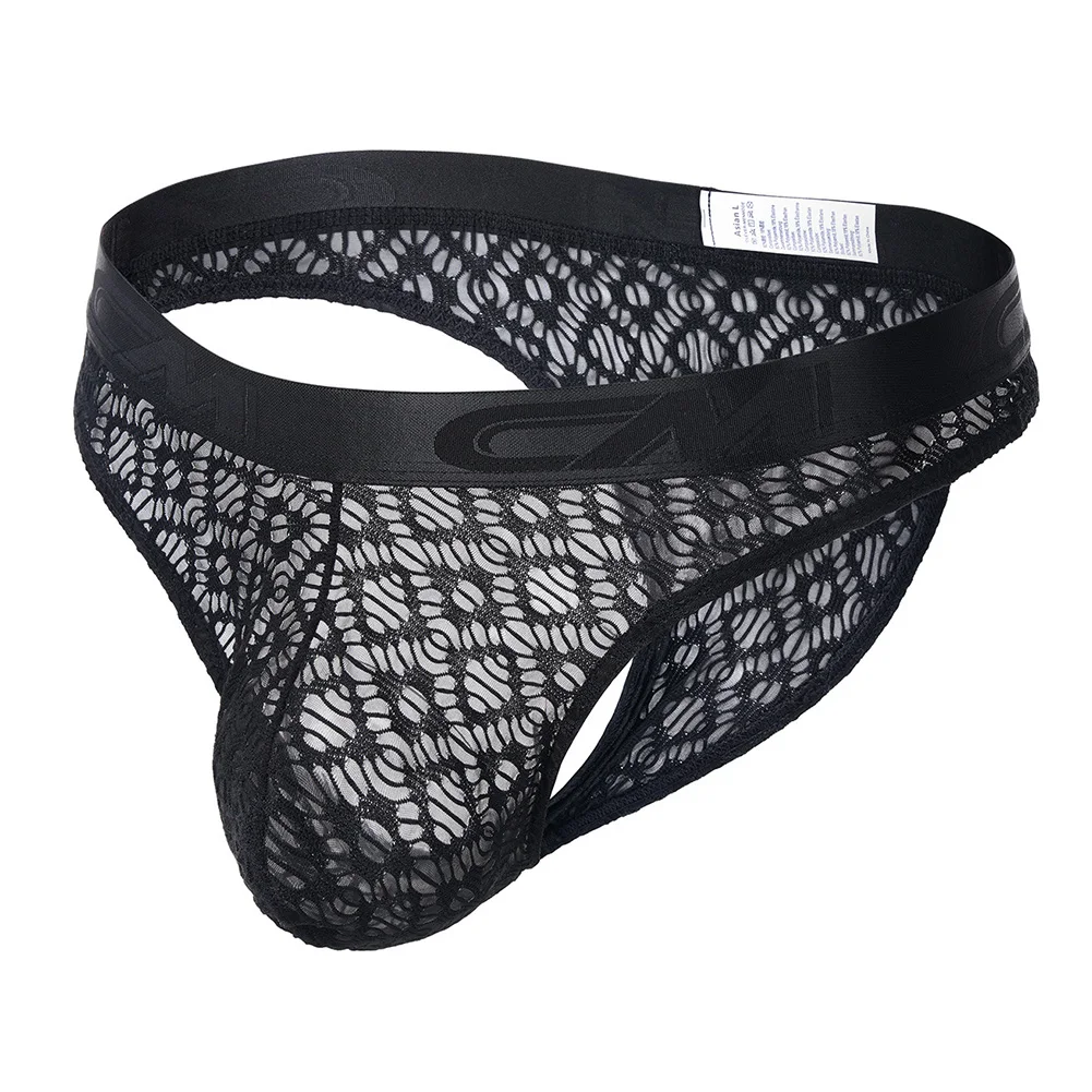 Mens See-Through Lace Mesh Briefs Low Rise Breathable Underwear Transparent Ice Silk U Shape Pouch Seamless Panties