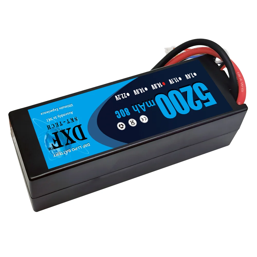 DXF 4S Lipo แบตเตอรี่5200mAh 14.8V 80C กับปลั๊ก EC5 hardcase สำหรับ1/8รถบรรทุก mobil Offroad เรือบรรทุกเครื่องบิน UAV RACING