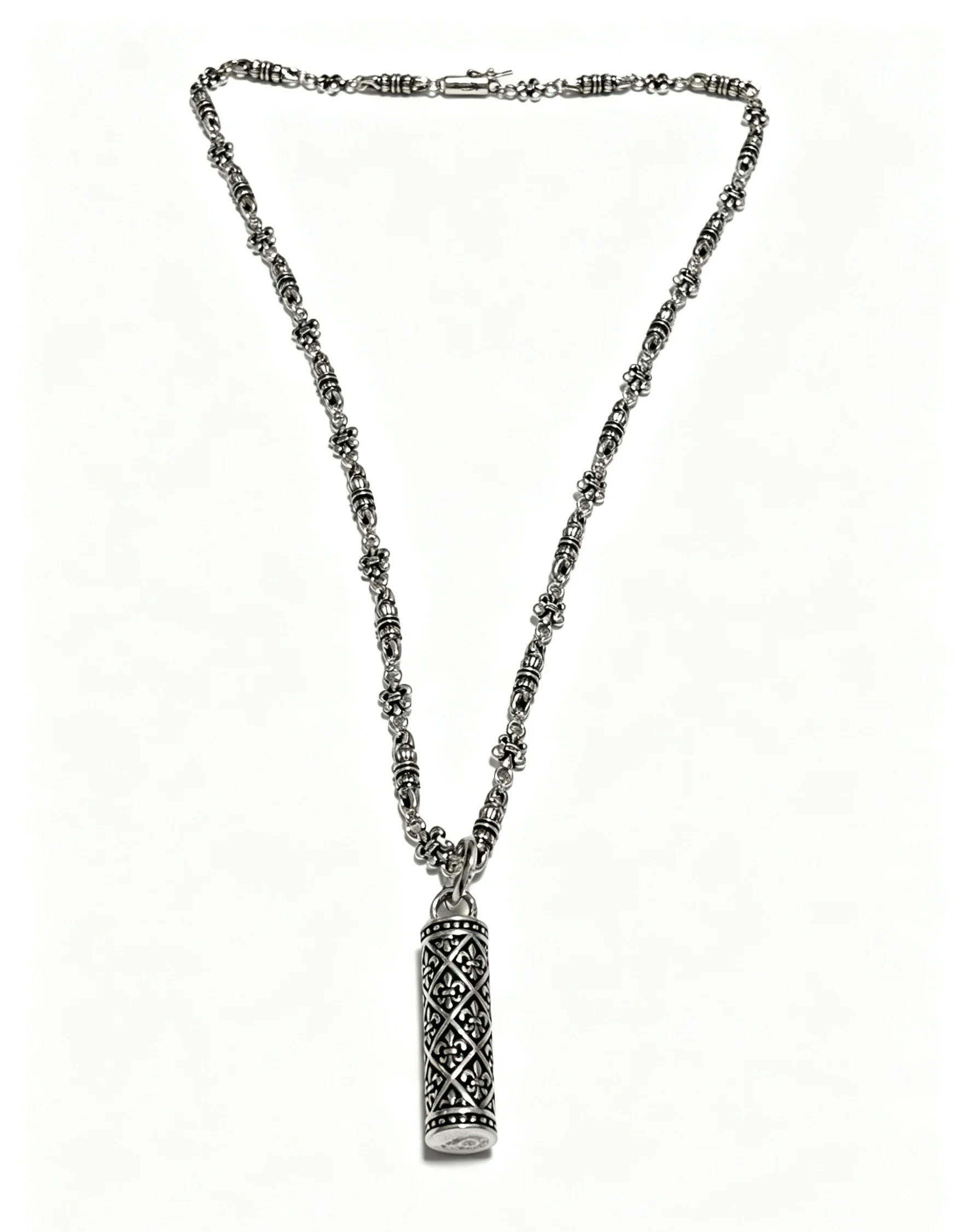 

S925 sterling silver charm creative personality design long tube pendant necklace retro and old CH exquisite jewelry