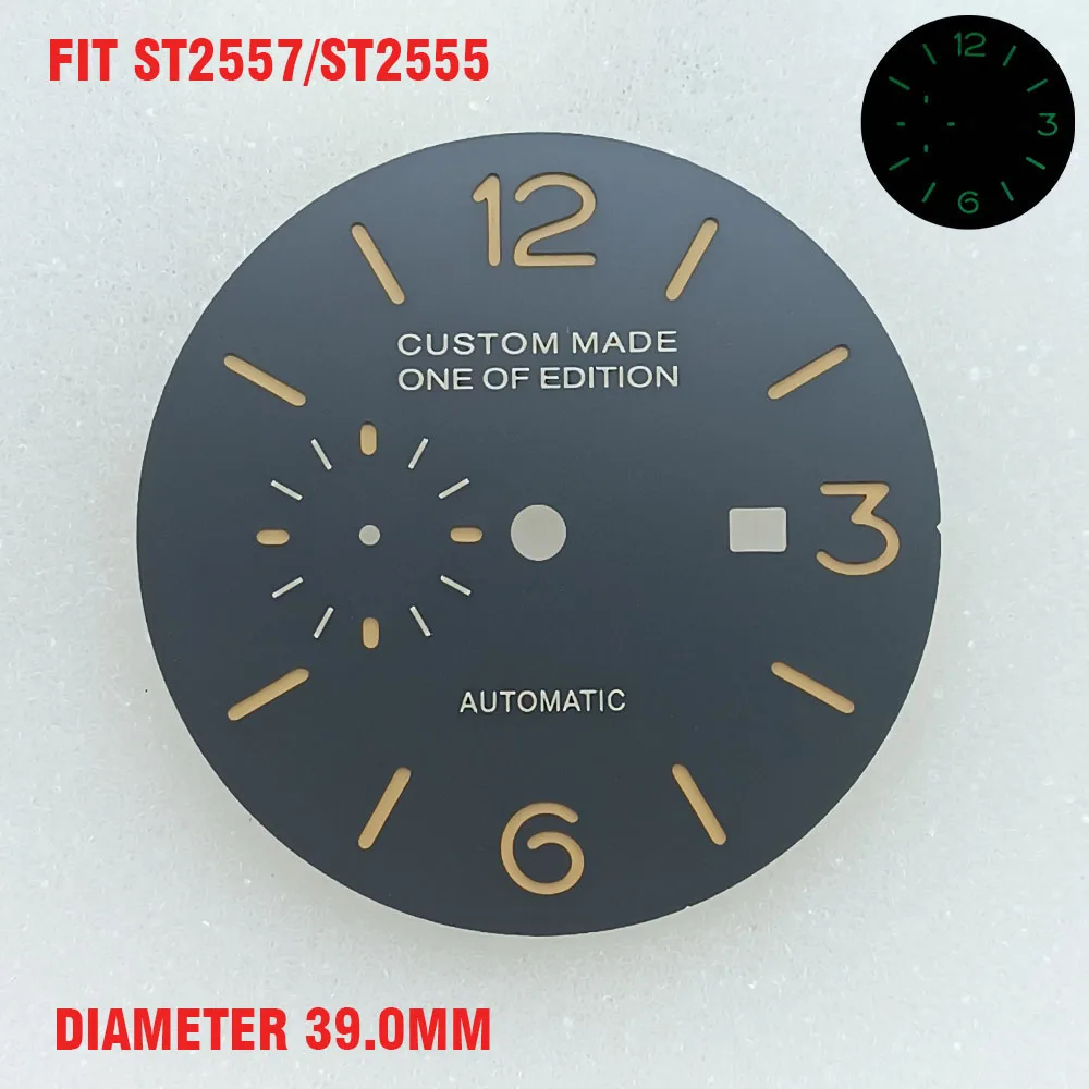 33.9/36.5mm Diameter ST2557/ST2555 dial Green Luminous Sterile Dial for Seagull GMT ST2557/ST2555 Movement with Single Calendar