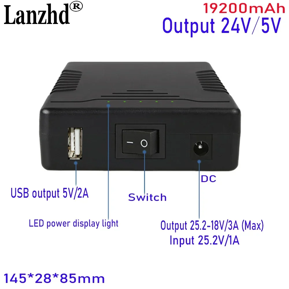 24V 5V Battery pack 18650 Lithium Li 6S DC 24V /USB 5V For Mobile power light pump motor 24V battery With 5521 Reserve batteries