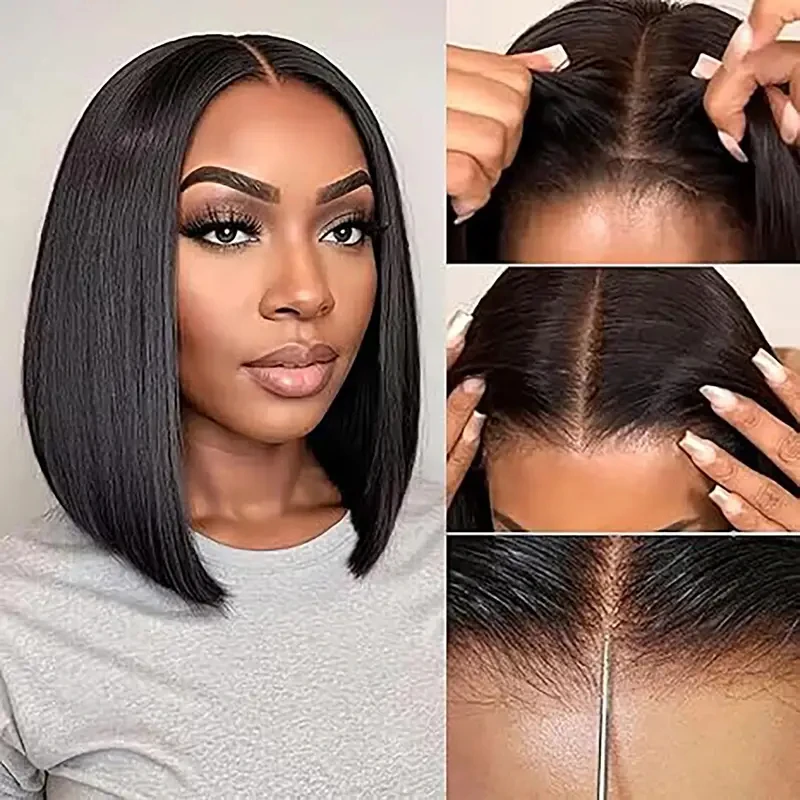 

HAIRTIME Wear Go 100% Real Glueless 4x4 Bob Wig Brazilian Straight Short Bob Human Hair Wig 4x4 HD Transparent Lace Closure Wig