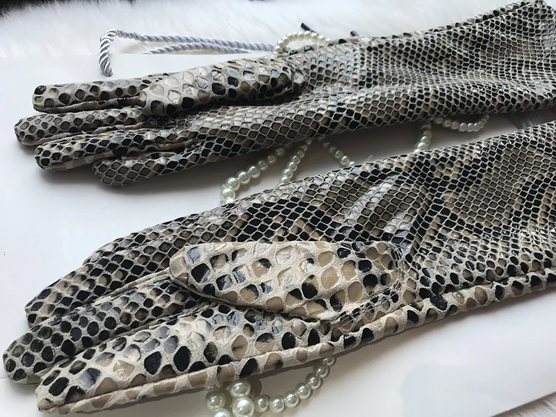 Long Genuine Leather Gloves No Lining Soft Sheepskin Snake Pattern Custom Made Women Elbow Gloves T stage gloves