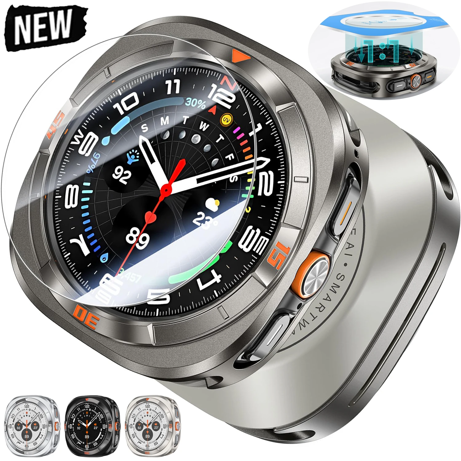 

Metal Case for Samsung Galaxy Watch Ultra 2025 47mm Tempered Glass Film Hard Protective Cover for Galaxy Watch Ultra Accessories