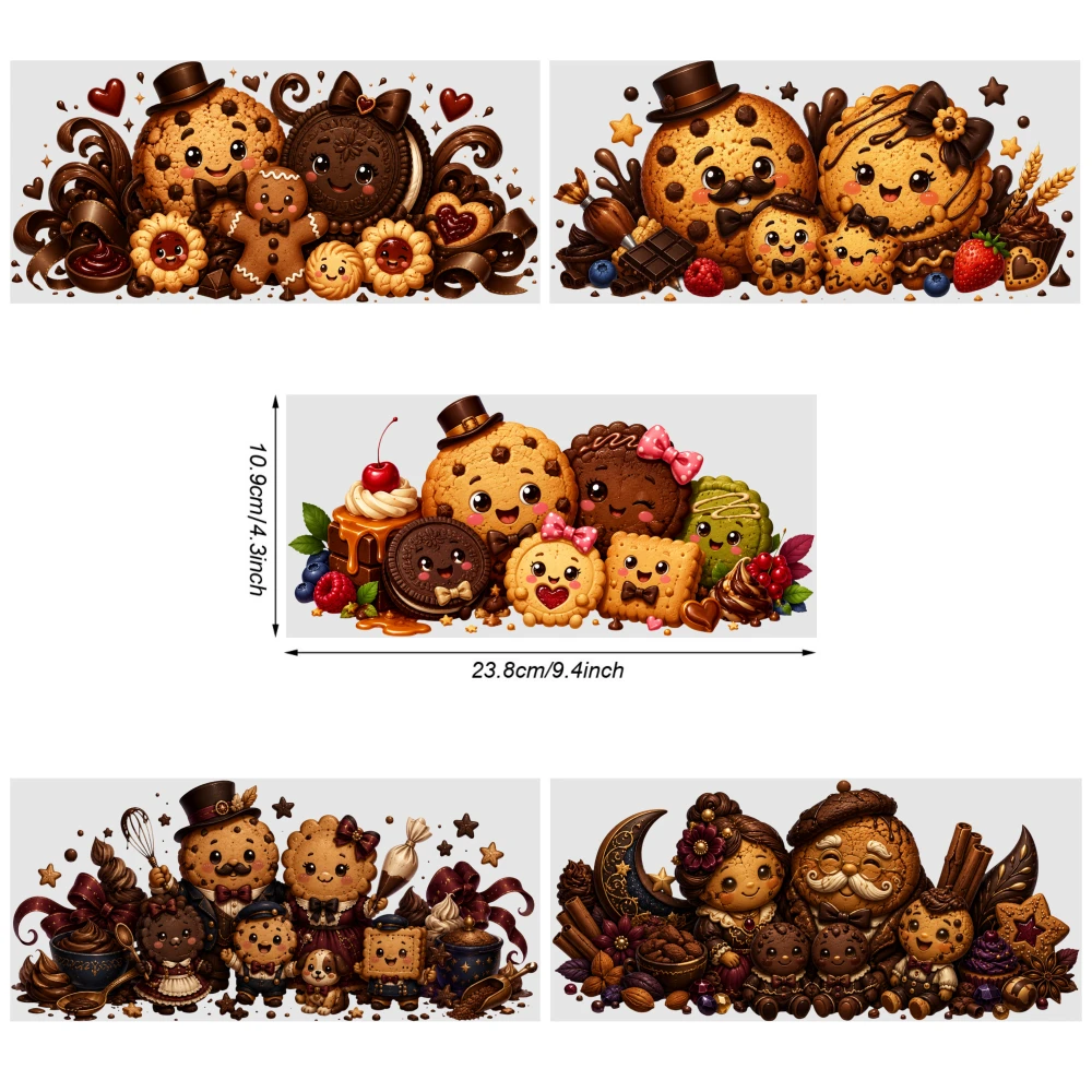 5 Sheets Cute Cookie Characters UV DTF Stickers Transfer Sticker Decal Mug Decoration Gift Waterproof Rub on Transfers