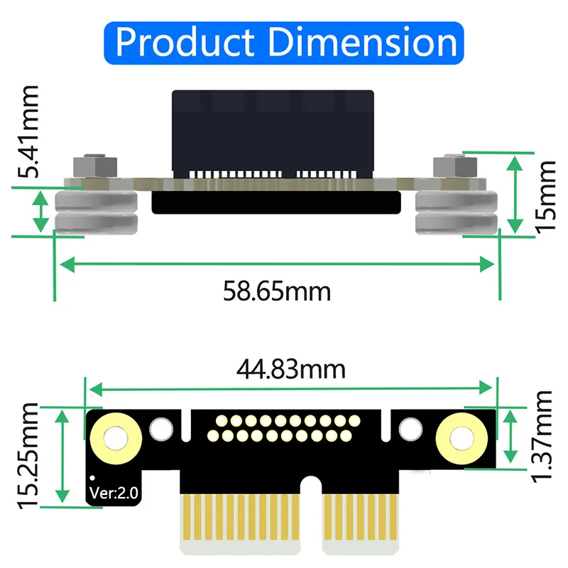 Cable de extensión PCI Express 3,0 de 36 pines X1, 8 Gb, doble ángulo recto de 90 grados, elevador PCIE 1X con almohadilla de pie magnética LED de alimentación de 3,3 V 12V