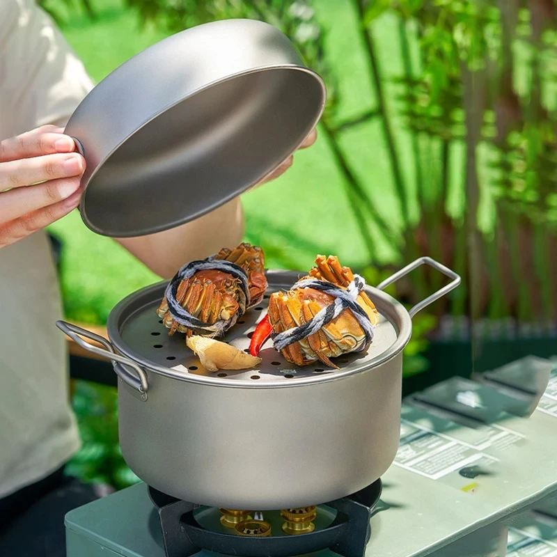 وعاء من التيتانيوم النقي، وعاء خفيف الوزن قابل للطي للمشي لمسافات طويلة، مجموعة أدوات المائدة، وعاء الحساء المحمول ومجموعة مقلاة للنزهات