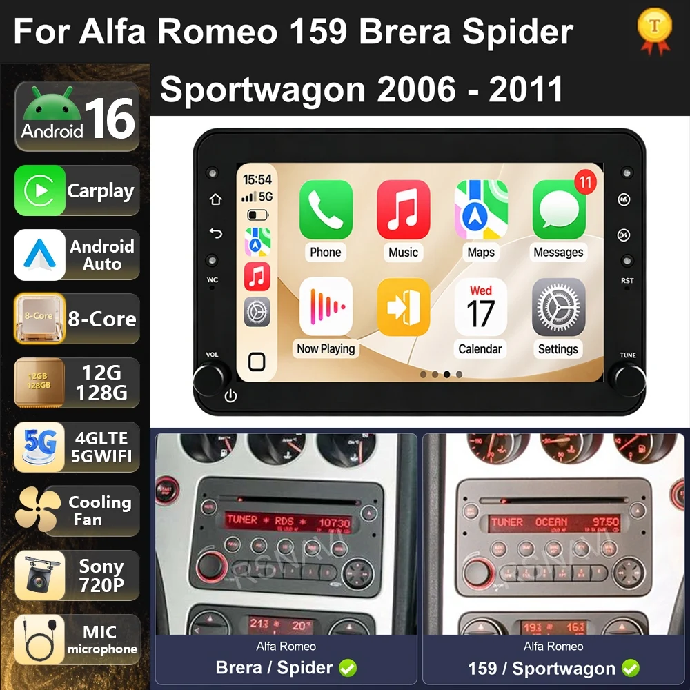 Car Radio Android 16 For Alfa Romeo 159 Brera Spider Sportwagon 2006-2011 carplay auto dsp bt 4g