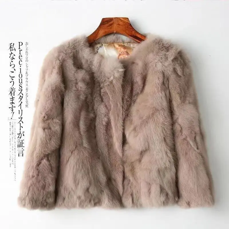 Real Rabbit Fur Coat for Women,Covered Button Short Jacket, Female Loose Thicken Warm Clothes, High Quality, New, Winter