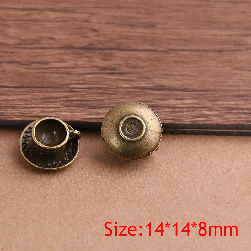 10PCS 14*14*8mm Tibetan Two Color 3D Coffee Cup Charms Pendants for Jewelry Making DIY Handmade Craft