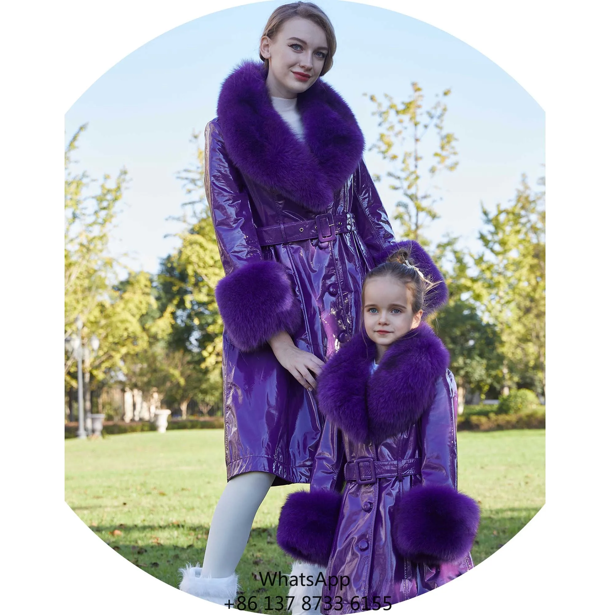 

Big Real Fox Fur Trim Jacket Sheepskin Trench Leather Jacket