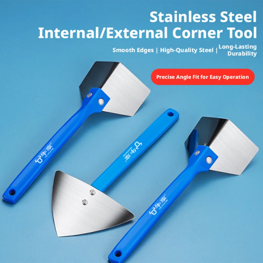 Stainless Steel Spatula Sealing Tools Corner Trowel Plastic Handle Trowel Painting Putty Internal External Corner Putty Scraper