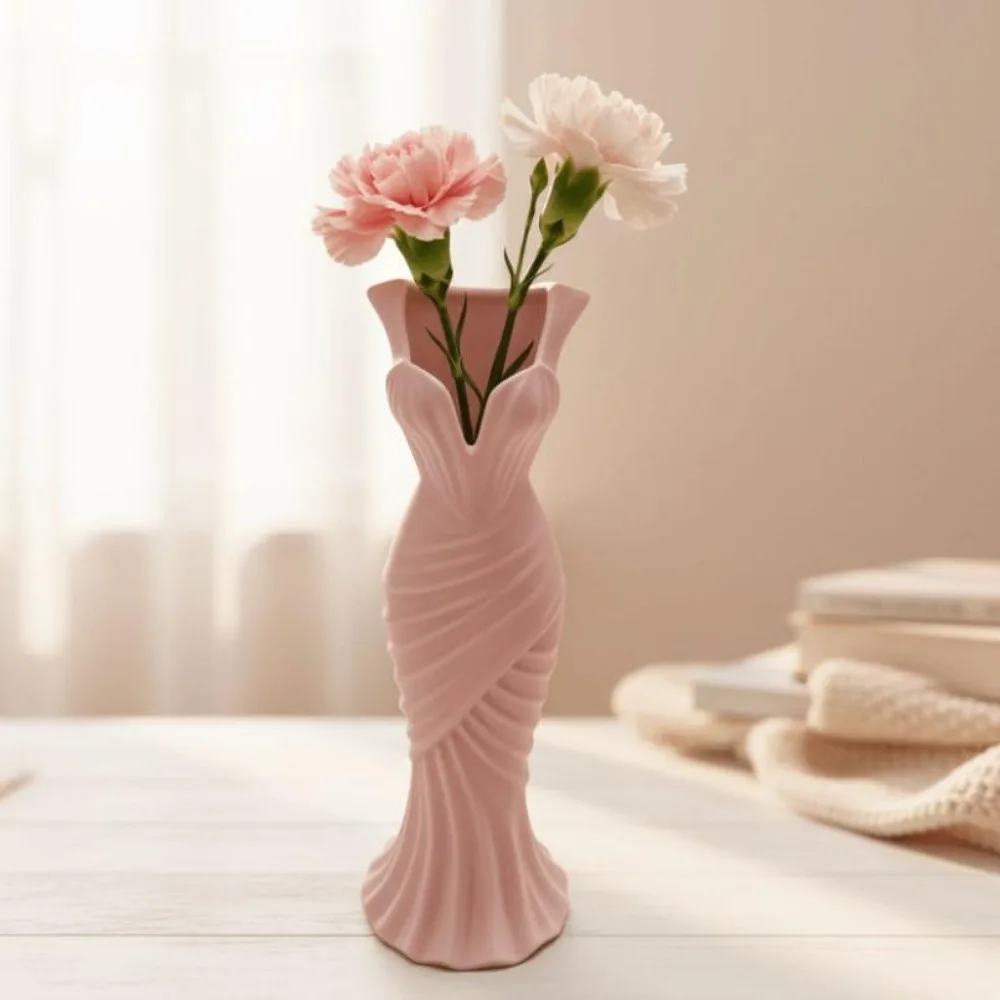 Gown-Shaped 3D Printed Flower Vases Flower Arrangement Minimalist-Style Elegant Dress Vase Twisted Design Decorative Vase