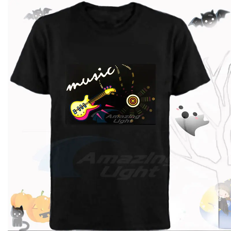 

Music Guitar T-shirt Sound Activated Equalizer LED T-Shirt For Bar Rock Disco Wth DC3V Inverter