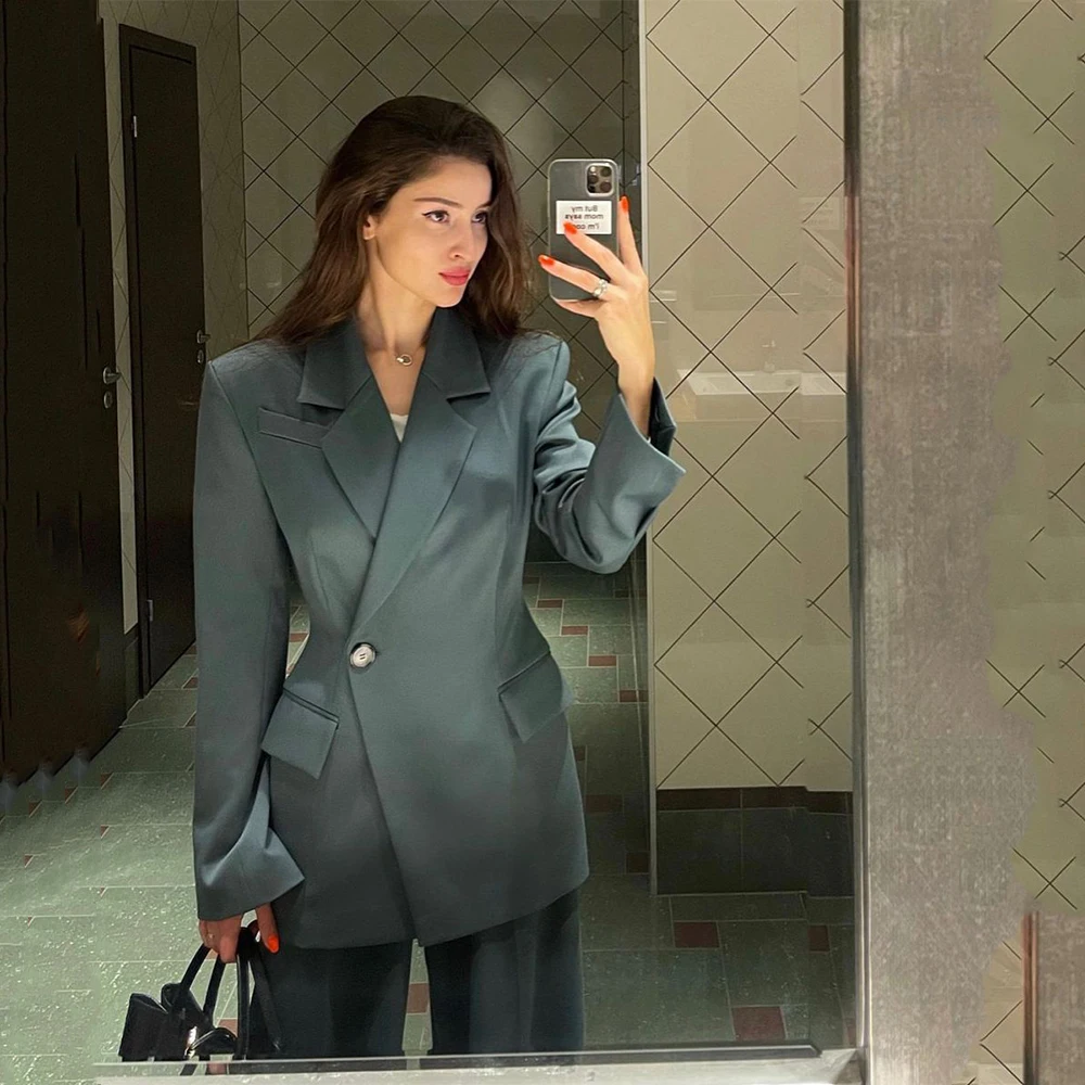 

Fashion Women Suits One-Button Notch Lapel 2 Pieces Jacket+Pants Sets Office Lady Slim Fit Female High Quality Outfit Customize