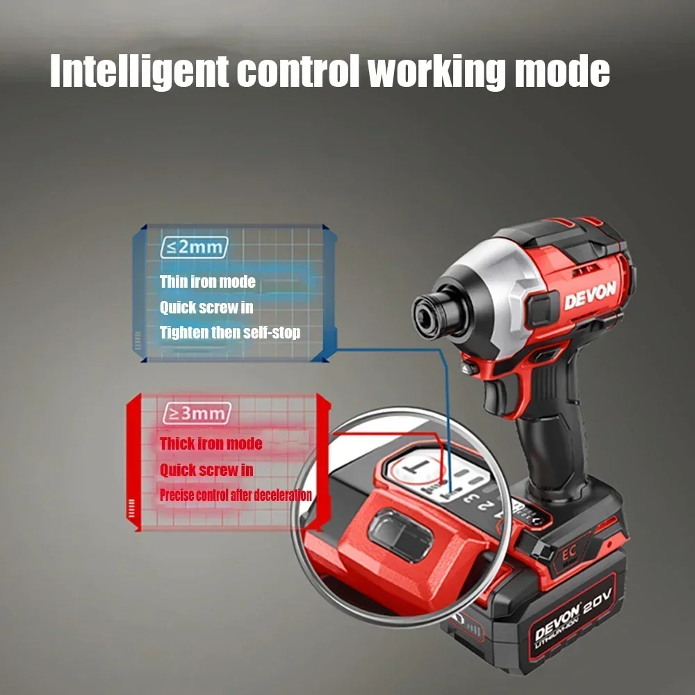 DEVON Cordless Impact Screwdriver Rechargeable Brushless 5762-LI-20 2 Smart Modes 240Nm 3700rpm 4200T/min Universal Flex Battery