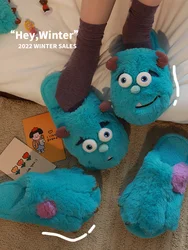 Cute Monster Slippers Female 2022 Winter Household Indoor Man Warm Plush Cotton Slippers Cartoon Home Lovers Slipper