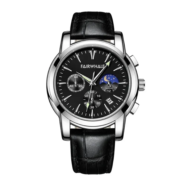 Mark Fairwhale Men's Quartz Watch Waterproof Multifunctional Date Moon Phase Night Light Business Top Popular Watch for Men